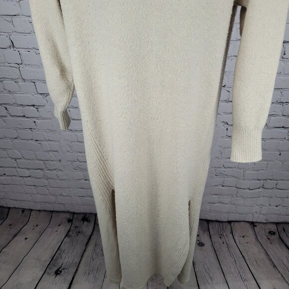 Free People Beige Plunge Long Sleeve Side Slits Maxi Sweater Dress Size Medium M - Picture 5 of 15